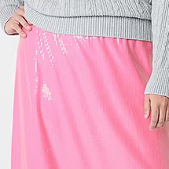 Skirt 1X 2X - Pink Sequins Midi A-Line Pull On Plus Size Coquette Barbiecore New - Picture 4 of 4
